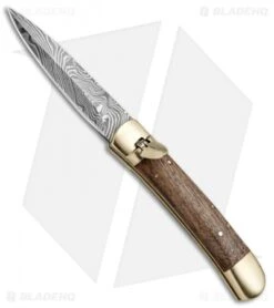 9" Leverlock Dagger Automatic Stiletto Knife Dark Wood (3.8" Damascus)