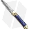 9" Leverlock Dagger Automatic Stiletto Knife Blue Wood (3.8" Damascus)