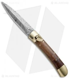 9" Leverlock Dagger Automatic Stiletto Knife Wood (3.8" Damascus)