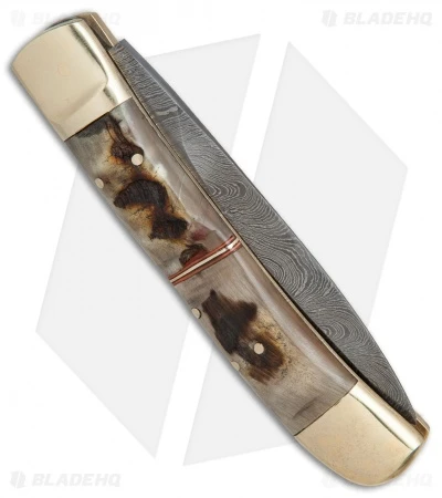9" Leverlock Dagger Automatic Stiletto Knife Stag (3.8" Damascus) - Image 2