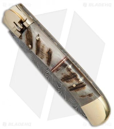 9" Leverlock Dagger Automatic Stiletto Knife Stag (3.8" Damascus) - Image 3