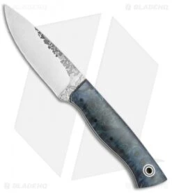 Fiddleback Forge Bushfinger Fixed Blade Knife Blue Dyed Maple Burl (4" Satin)