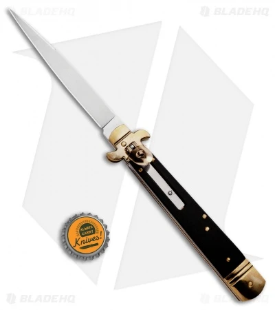 SKM 9.75" Slimline Leverlock Automatic Knife Black Wood (4.25" Satin) - Image 4