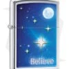 Zippo Lighter Polished Chrome Stars Believe 11416