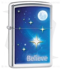 Zippo Lighter Polished Chrome Stars Believe 11416