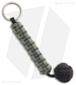 Knot Boys Monkey Fist Fob W/ Foliage & Black Paracord Tied Lanyard Keychain