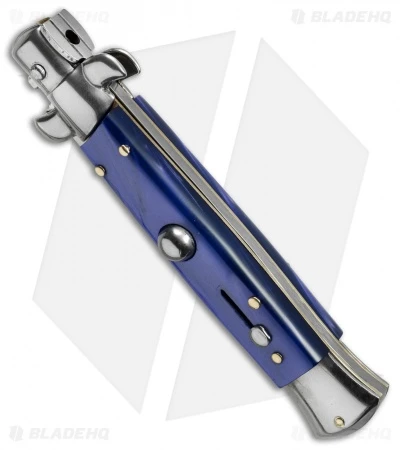 SKM 8" Italian Stiletto Automatic Knife Blue Pearlex (3.3" Satin Bayonet) - Image 3